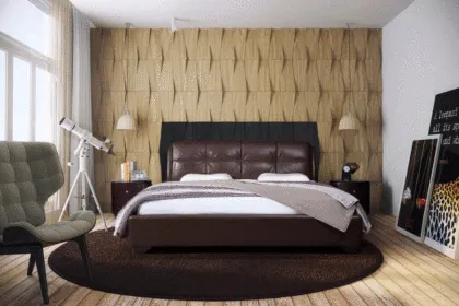 Brown Leather Wood Bed