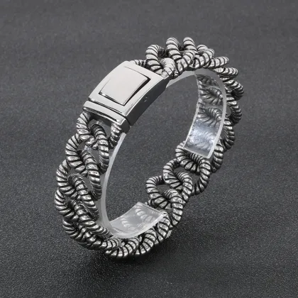 KALEN 215mm Men's Punk Stainless Steel Rope-Shaped Cuban Links Bracelet
