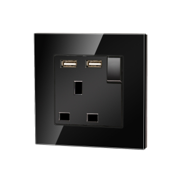 Bingoelec 13a الطاقة الكهربائية جدار الجدار Sockets UK مع 2 USB ولوحة زجاجية مقسمة CE