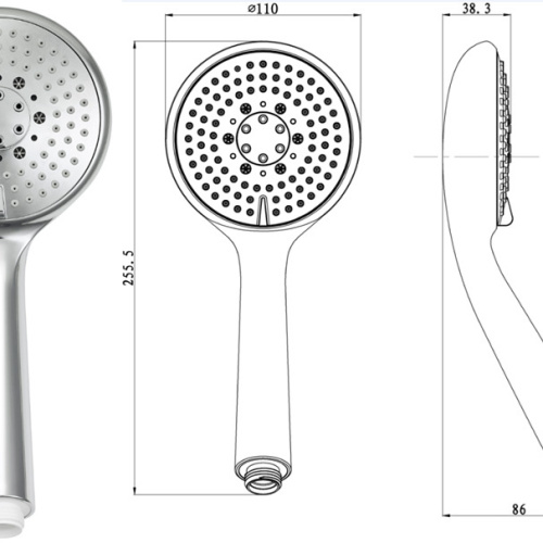 Water stability five function hand held shower abs