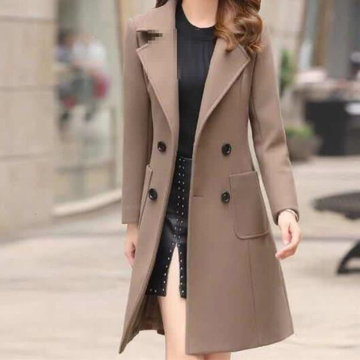 Women Winter Wool Blend Camel Mid-Long Coat