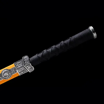 Han style Legacy Sword with White Copper Relief Inlaid with Black Agate
