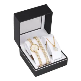 Lady Alloy Watch with Crystals Chain Bracelet