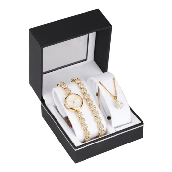 Lady Alloy Watch with Crystals Chain Bracelet