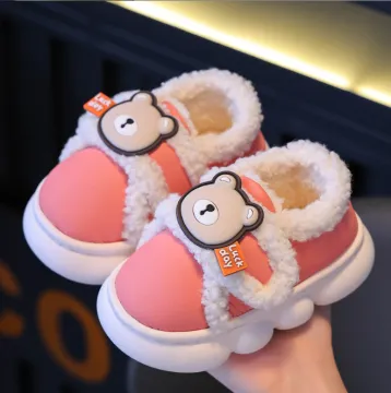 Cute Kids' Winter Shoes: Cotton, Cartoon Design, Home Slippers with Plush Inner