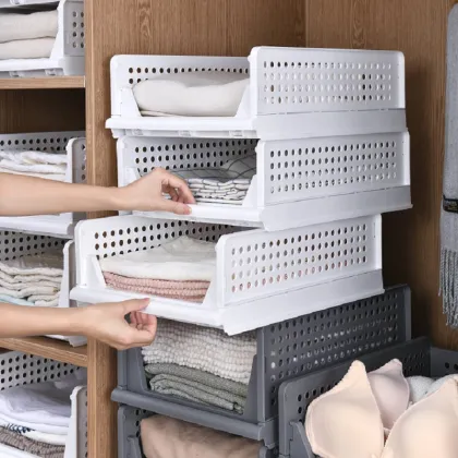 Foldable Stackable Plastic Storage Baskets for Closet Organization and Drawer Shelving