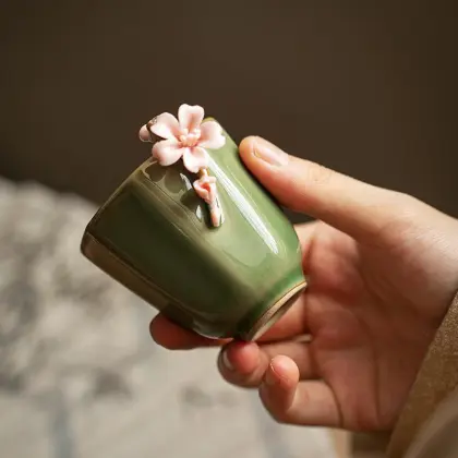 Ceramic Retro Handmade Flower Teacup for Kung Fu Tea Set