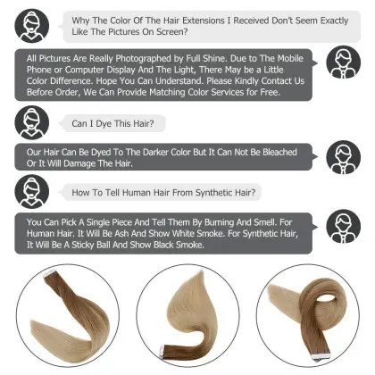 Full Shine Ombre Color Tape in Hair Machine Remy Human Hair Extensions 20 Pieces 50 Gram For Woman Glue on Hair Extension