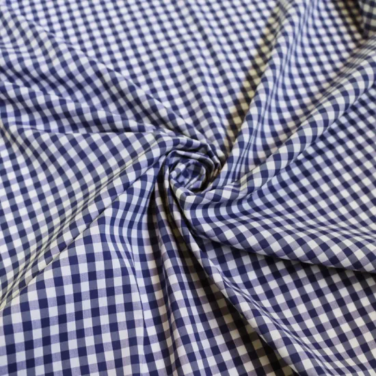 100cm*140cm Thin Men Shirt Fabric Elastic Cotton Nylon Gingham Navy Plaid