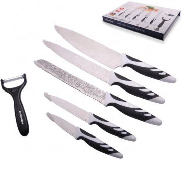 6PCS geätzte Klingenküchenmesser mit Geschenkbox
