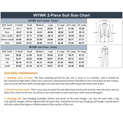 WYWK 2 Piece Men's Suit Wedding Party-Dark Red-S