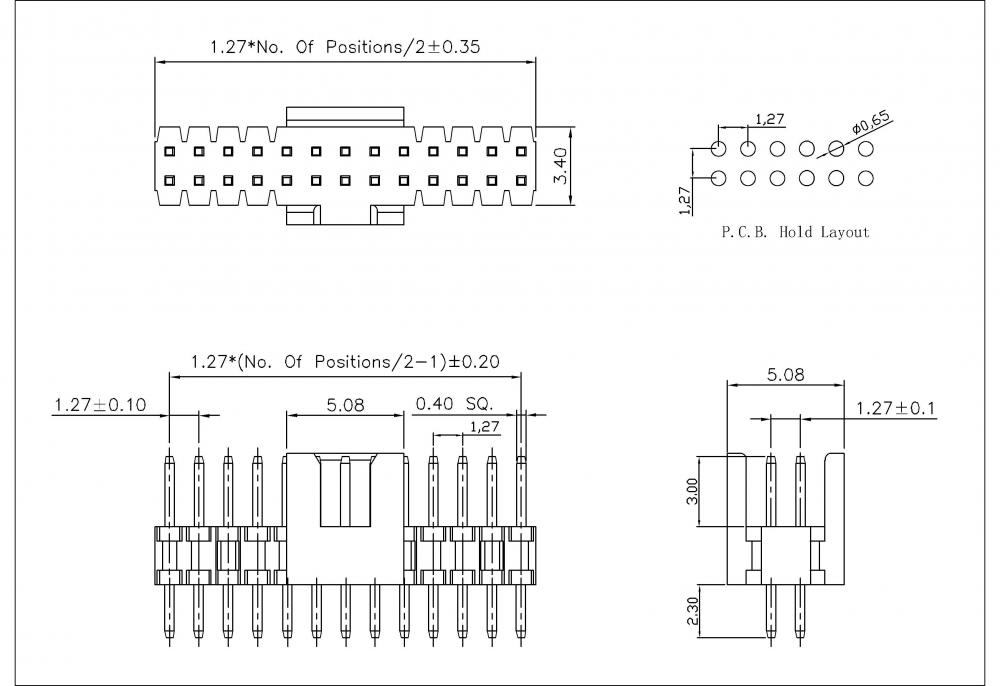 1.27*1.27 mm encabezado de caja cubierta vertical con la llave, 180 ° H = 2.54 mm