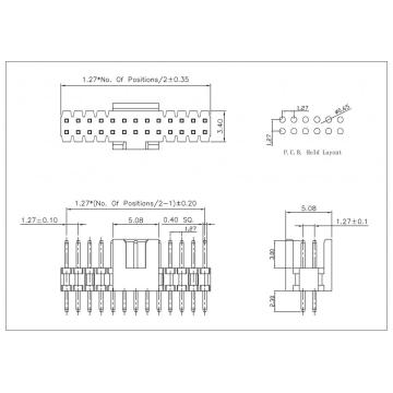 1.27*1.27 mm encabezado de caja cubierta vertical con la llave, 180 ° H = 2.54 mm