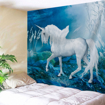 Unicorn White Wing Tapestry Animal Wall Hanging Dreamy Blue Tapestry for Livingroom Bedroom Home Dorm Decor