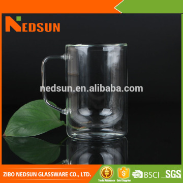 Wholesale double wall glass mug with handle