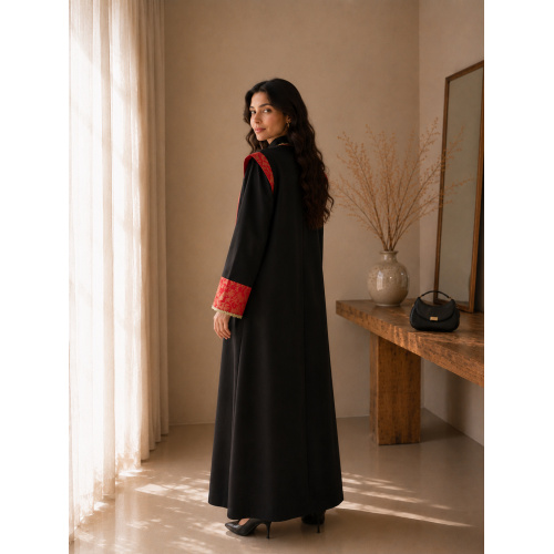 مشکی قرمز متالیک چاپ به سبک چینی بسته Abaya