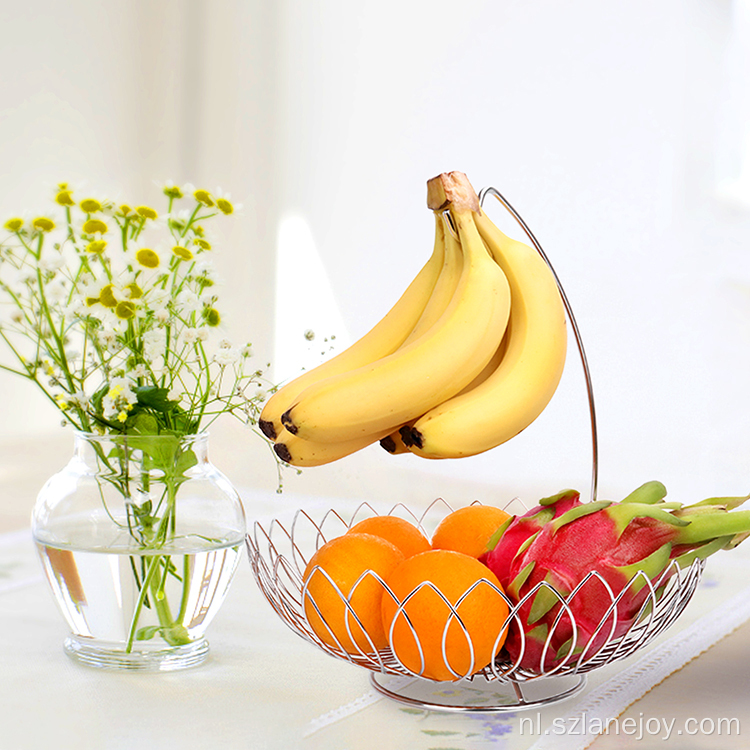 Roestvrijstalen draad fruitmand met bananenstandaard
