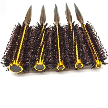 2022 Barber Top Sale Gold Color Hair Brush Set: Aluminium, Wooden, Nylon Board Bristle Round Curler Detangler