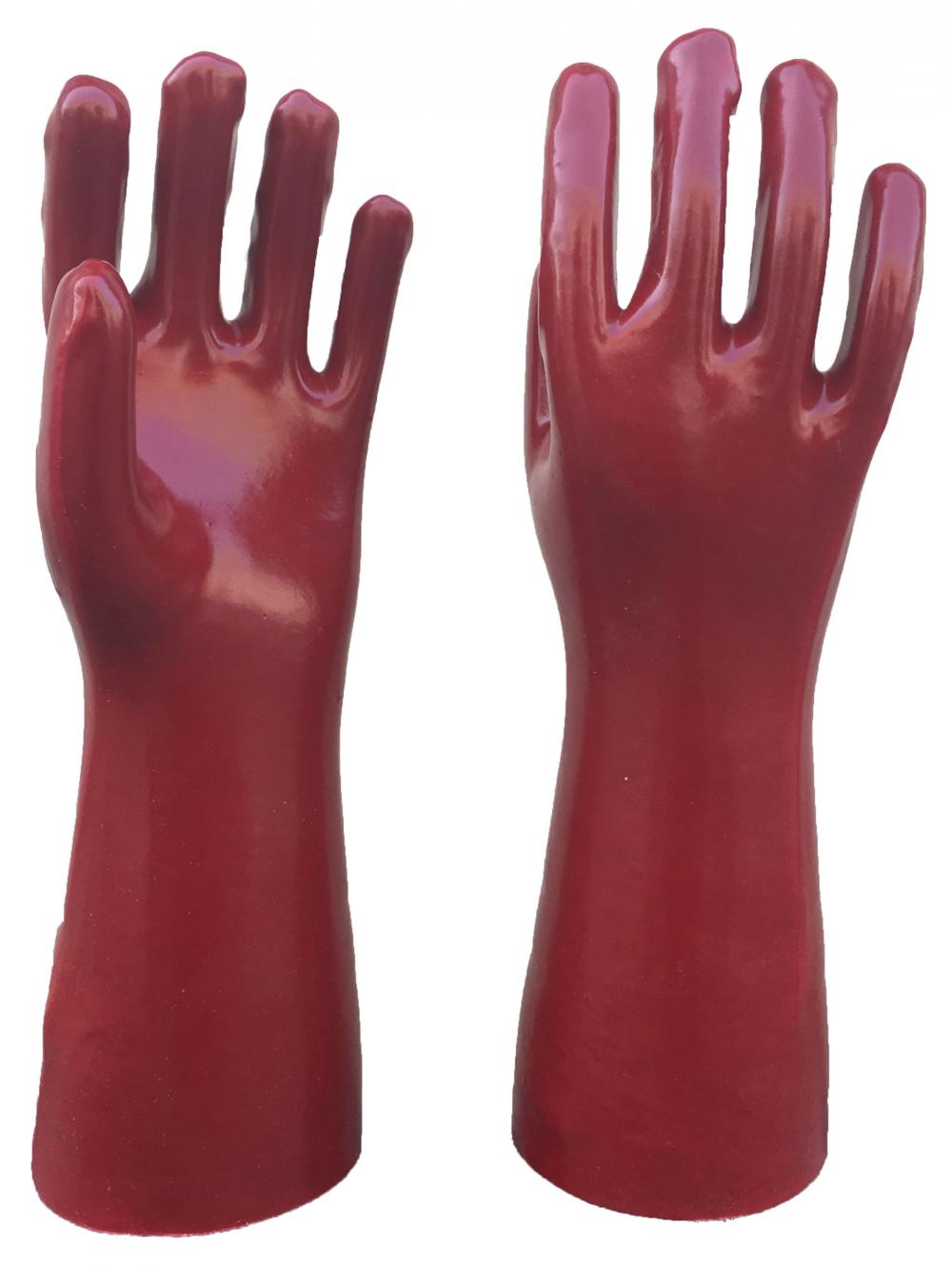 Rote PVC-Handschuhe glatte Oberfläche Interlock Liner 16 &quot;