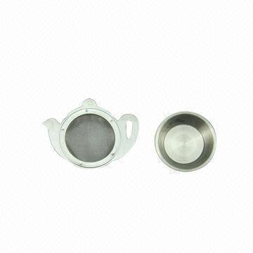 Teapot-shaped stainless steel tea strainer with handle, FDA and LFGB standard
