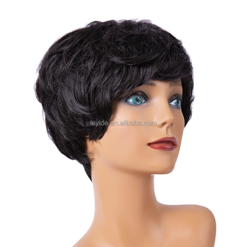 Women Synthetic Hair Wig Short Bob Hair Cut Pixie Side Part Black Fluffy Hair Wig For  Daily Use