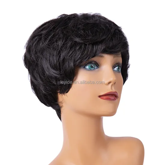 Women Synthetic Hair Wig Short Bob Hair Cut Pixie Side Part Black Fluffy Hair Wig For  Daily Use