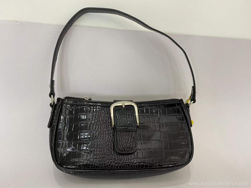 Black Alligator Pattern Half Moon Shaped Handbag