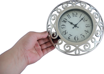 Champagne Wrought Iron Wall Clock 8" - Roman Numerals, White Dial, Scrollwork Frame