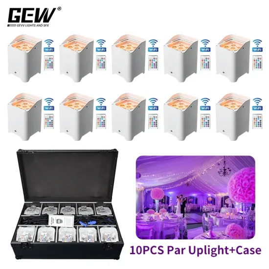 10pcs 6x18w RGBAW UV 6in1 Battery Wireless DMX WiFi LED Uplight Par Can Light Kit with Charge Case