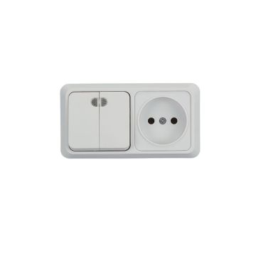 German Standard Dual Double 2 Gang 2 Key Switches with Light Indication and 2P Sockets