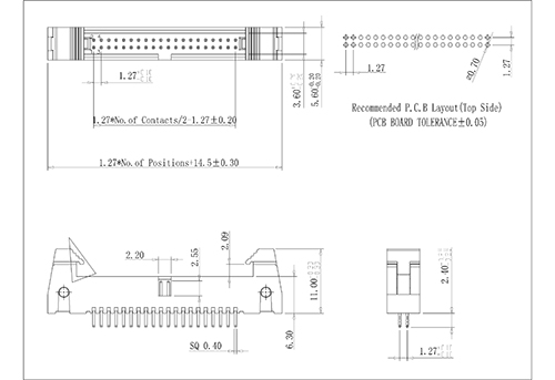 1.27mm(.050") Dual Row Shrouded Header With Ejector Straight DIP Type