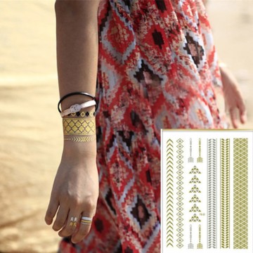 Metallic Flash Body Art Bracelet Design Tattoos Sticker, Waterproof Non-Toxic Temporary Tattoo