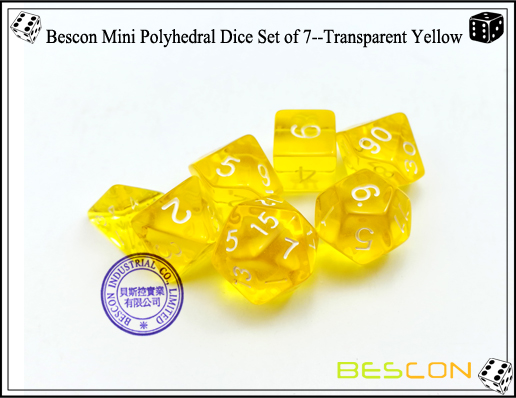 Bescon Mini Polyhedral Dice Set of 7--Transparent Yellow-3