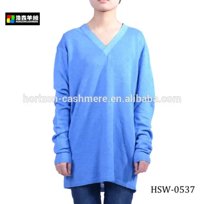 Fashion Pure Blue Linen Sweater, Women Long Loose Sweater