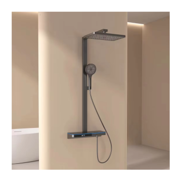 Deluxe LED Digital Display Piano Shower Gun Grey Rainfall Waterfall Brass Shower System Set