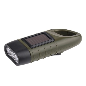 Tragbare solarbetriebene Taschenlampe mit Handdynamo-Ladegerät und Carabiner