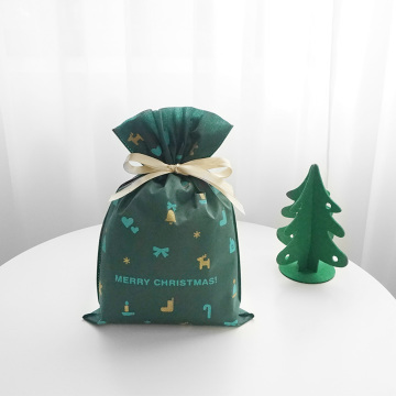 Green Non-woven Christmas Party Drawstring Gift Bag