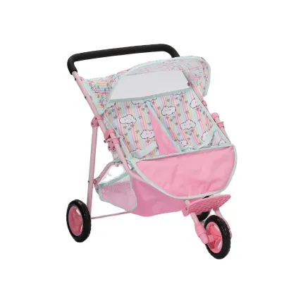 2024 Baby Twin Doll Stroller - Adjustable Handle Doll Pram with Three Wheels