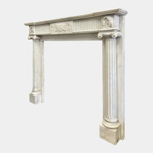 White Marble Fireplace Mantel with Fluted Columns