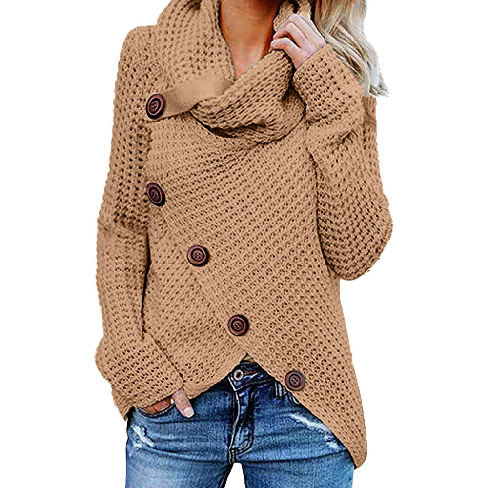 Womens Button Cowl Neck Sweaters