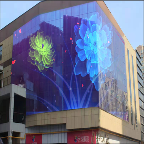 Transparent glass led screen behind window