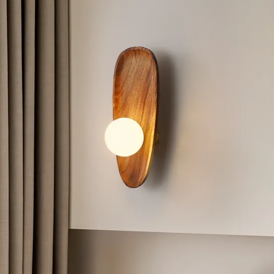 Minimalist Nordic Wood Glass LED Wall Lamp for Bedroom Foyer