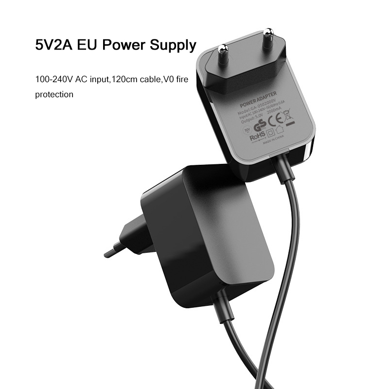 5V 2A CE/GS Certification Power Adapter EU Plug DC Output 90-240V AC Input 150cm Cable Charger USB HUB Router Power Supply