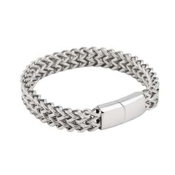 Men's Stainless Steel Cable Bangle Bracelet with Braided Chain Link