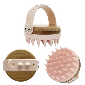 Bamboo Scalp Massager Brush for Hair Shampoo and Scalp Care with Logo - Anti-Dandruff and Hair Growth