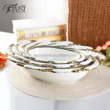 9-13 Inch Gold Rimmed Decorative Ceramic Oval Mixing Bowl Set