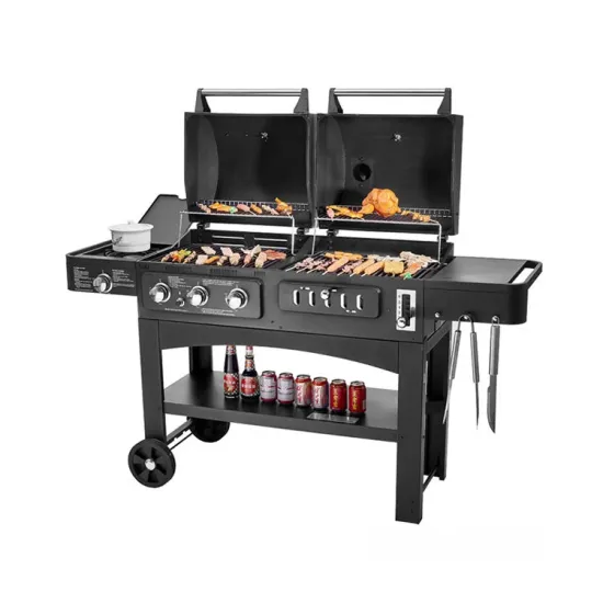 Outdoor 3 Burners Gas BBQ Grills + Charcoal Grill Outdoor Heavy Duty Combo Grill