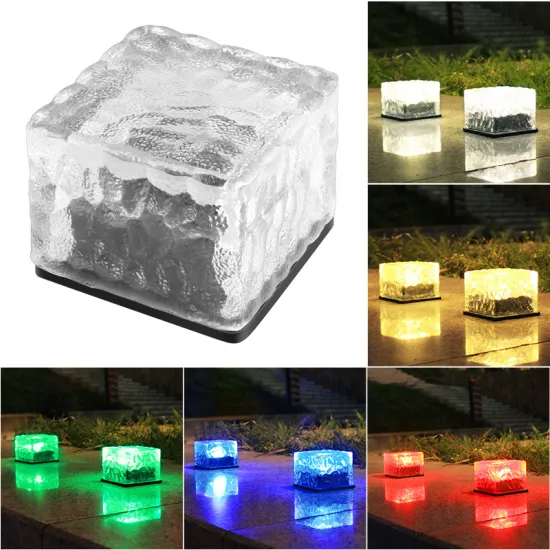 Wason Outdoor Garden Solar Glass Brick Light Waterproof LED Square Solar Ice Floor Tile Buried Light Ice Cube Rocks Garden Light