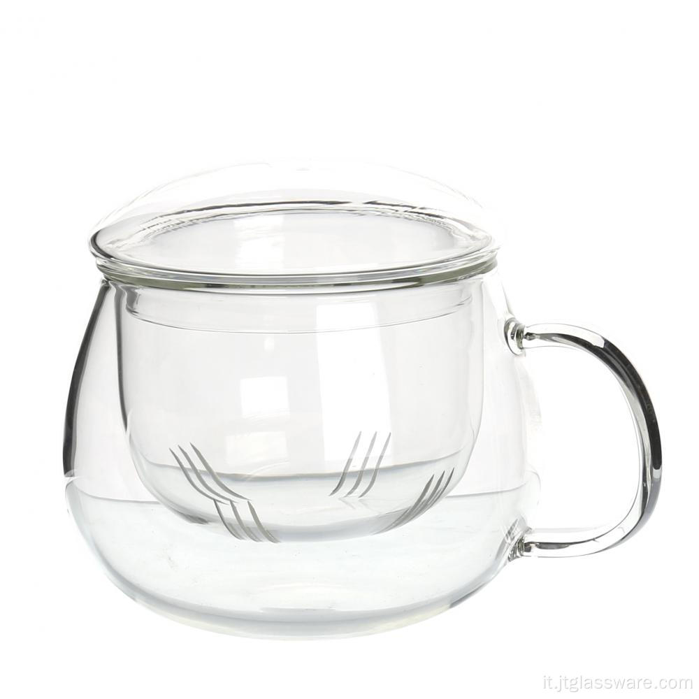 Bicchiere da tè di forma rotonda con manico e coperchio