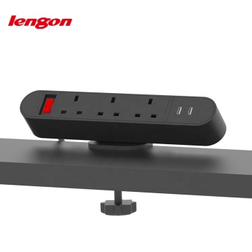 Clamp-On 3-Way Plugs and USB Charger Socket for UK Conference Tables